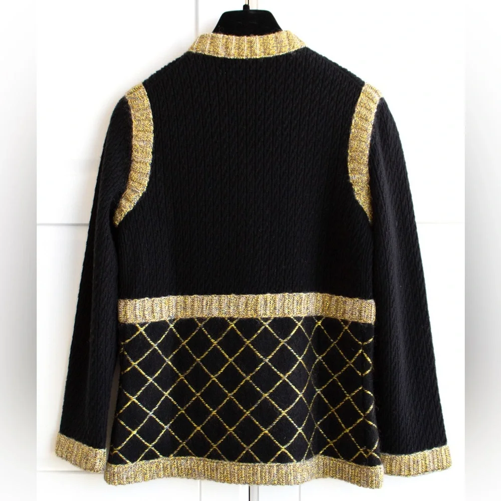 Chanel F/W 2015 Brasserie Black Gold Quilted Camellia Cashmere 15K Cardigan - Picture 4 of 14